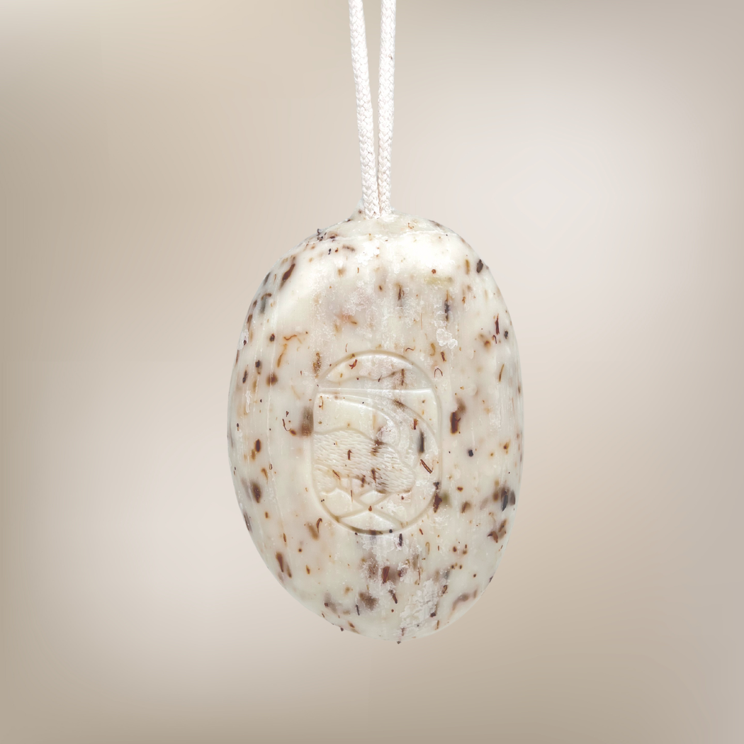 Lavendelblumen-Seife in Kieselsteinform an Baumwollschnur, 200 g
