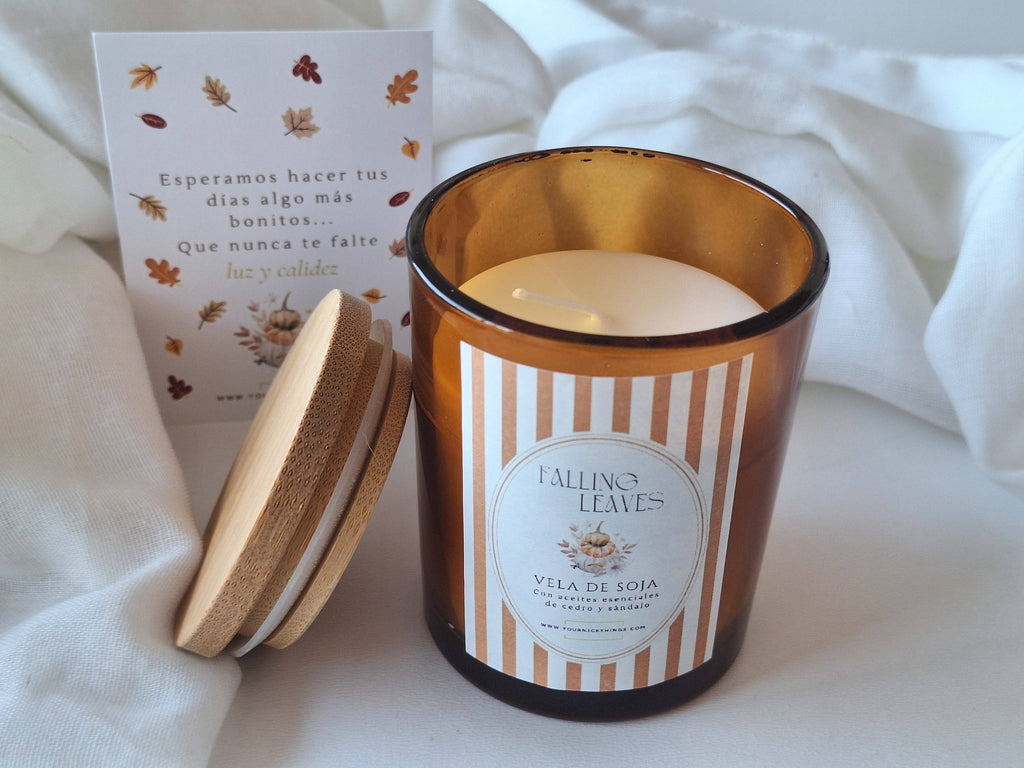 Sojawachskerze im Glas mit Holzdeckel - Herbst: Englisch / Fad