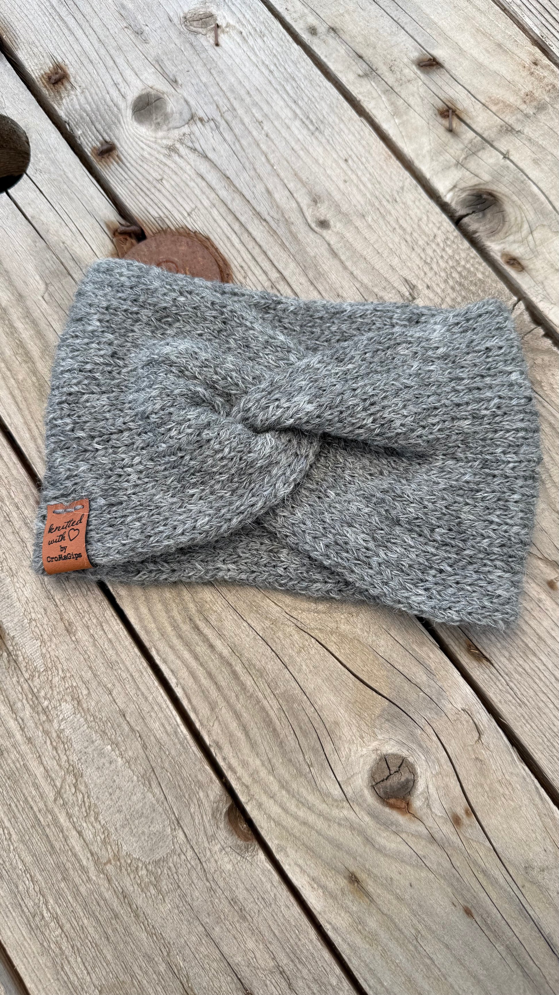 Stirnband mit Flechtoptik – Alpaka Wolle, Grau