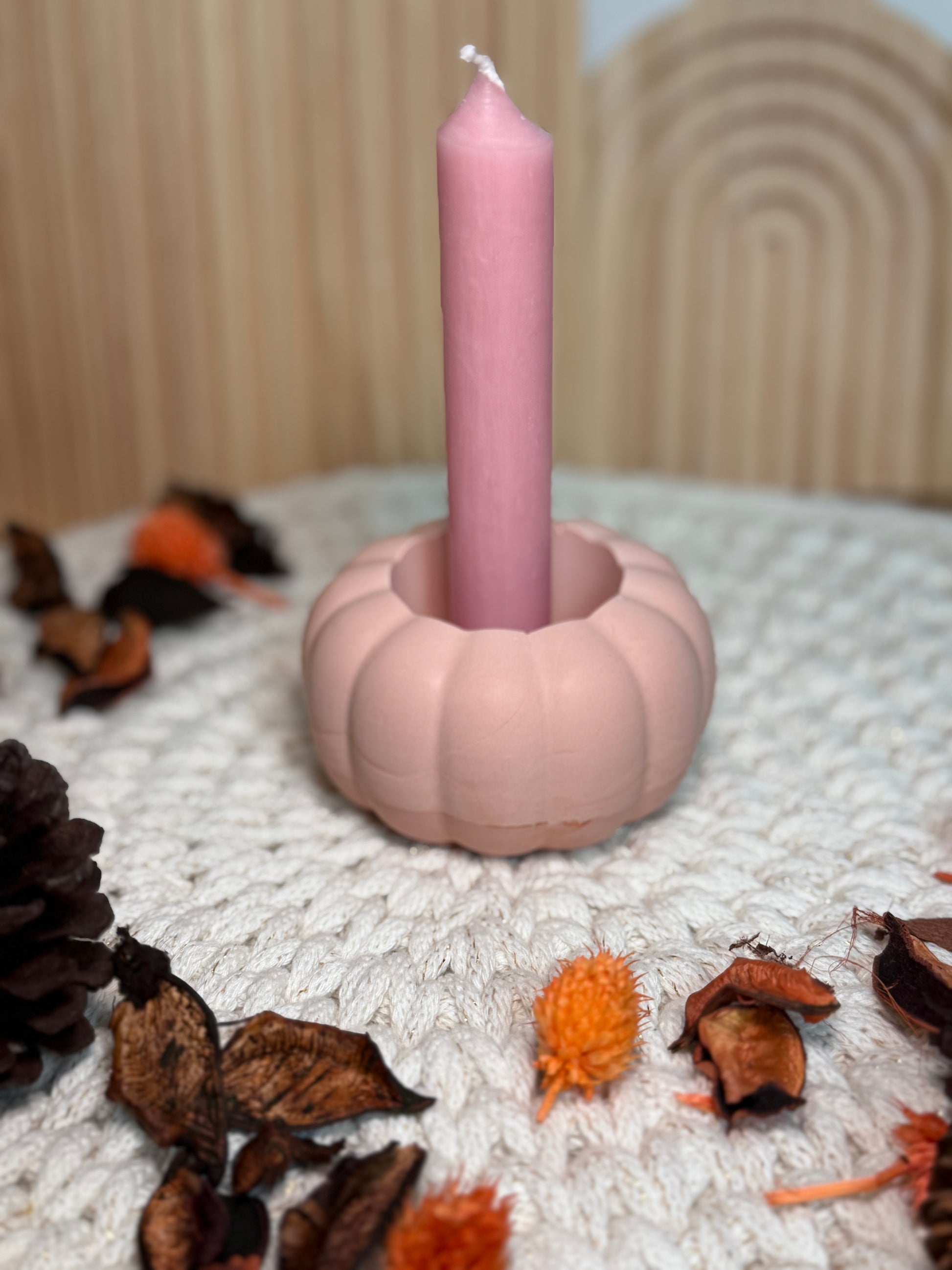 Kürbis-Kerzenhalter für Stabkerzen | Terracotta marmoriert | Handgemacht