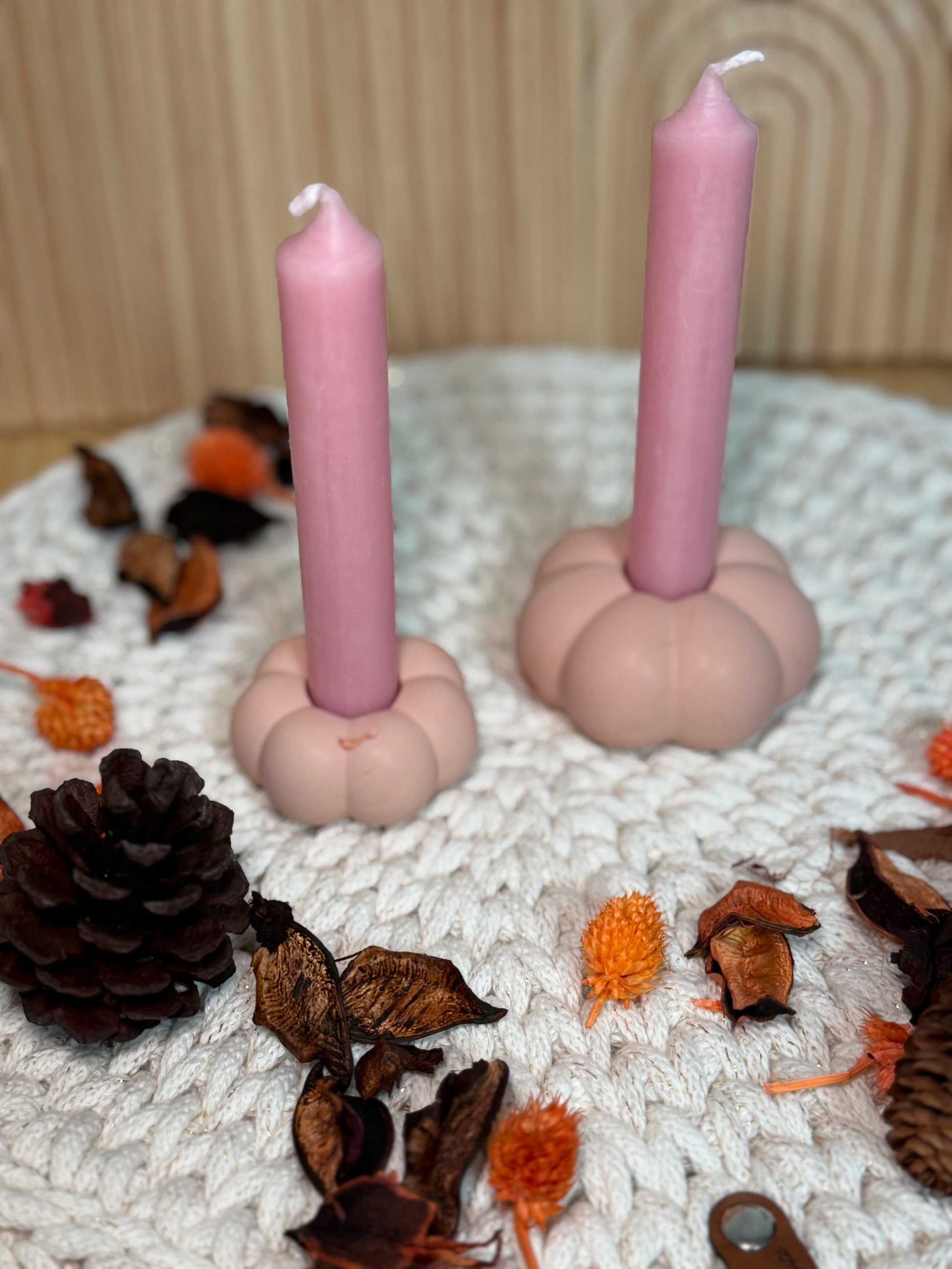 Kürbis-Kerzenhalter im 2er-Set | Terracotta marmoriert | Handgemacht