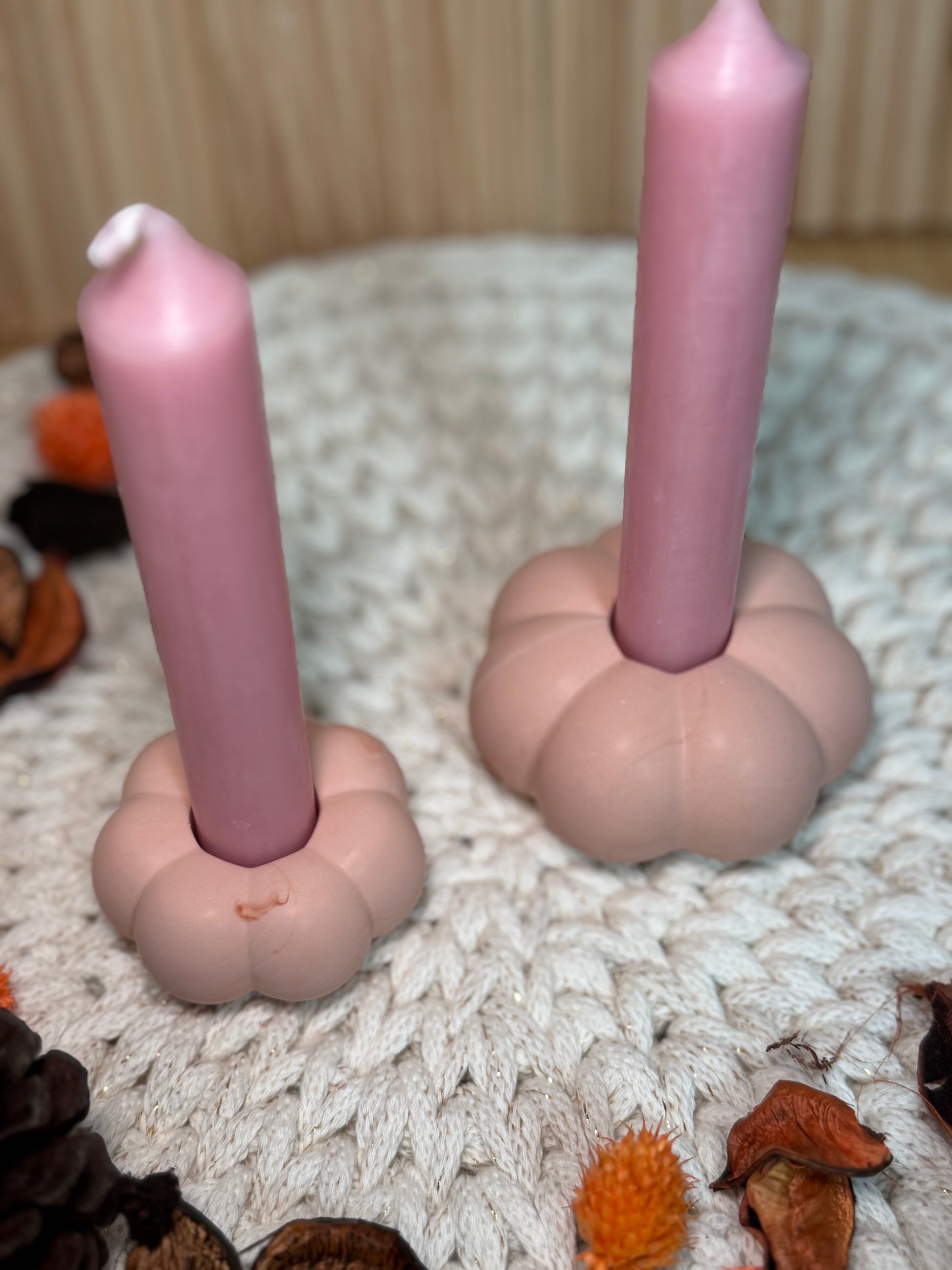 Kürbis-Kerzenhalter im 2er-Set | Terracotta marmoriert | Handgemacht