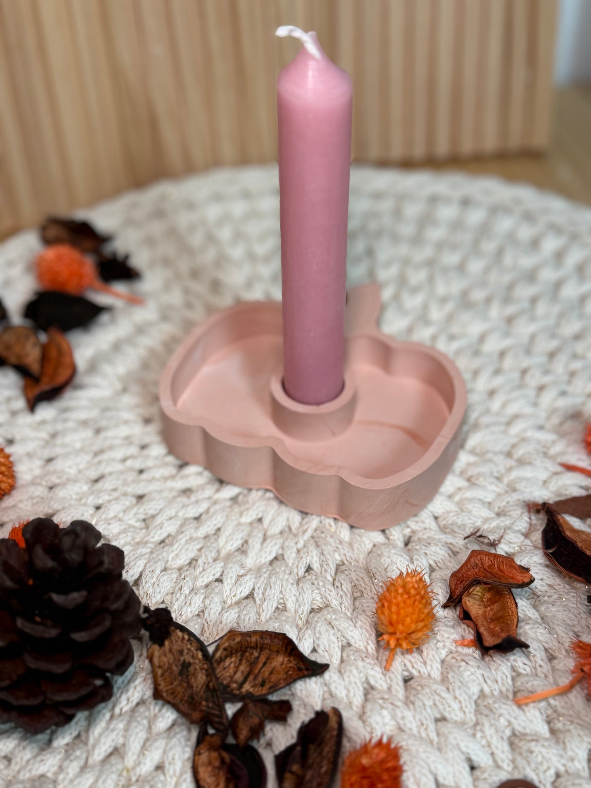 Flache Kürbis-Schale für Stabkerzen | Terracotta marmoriert | Handgemacht