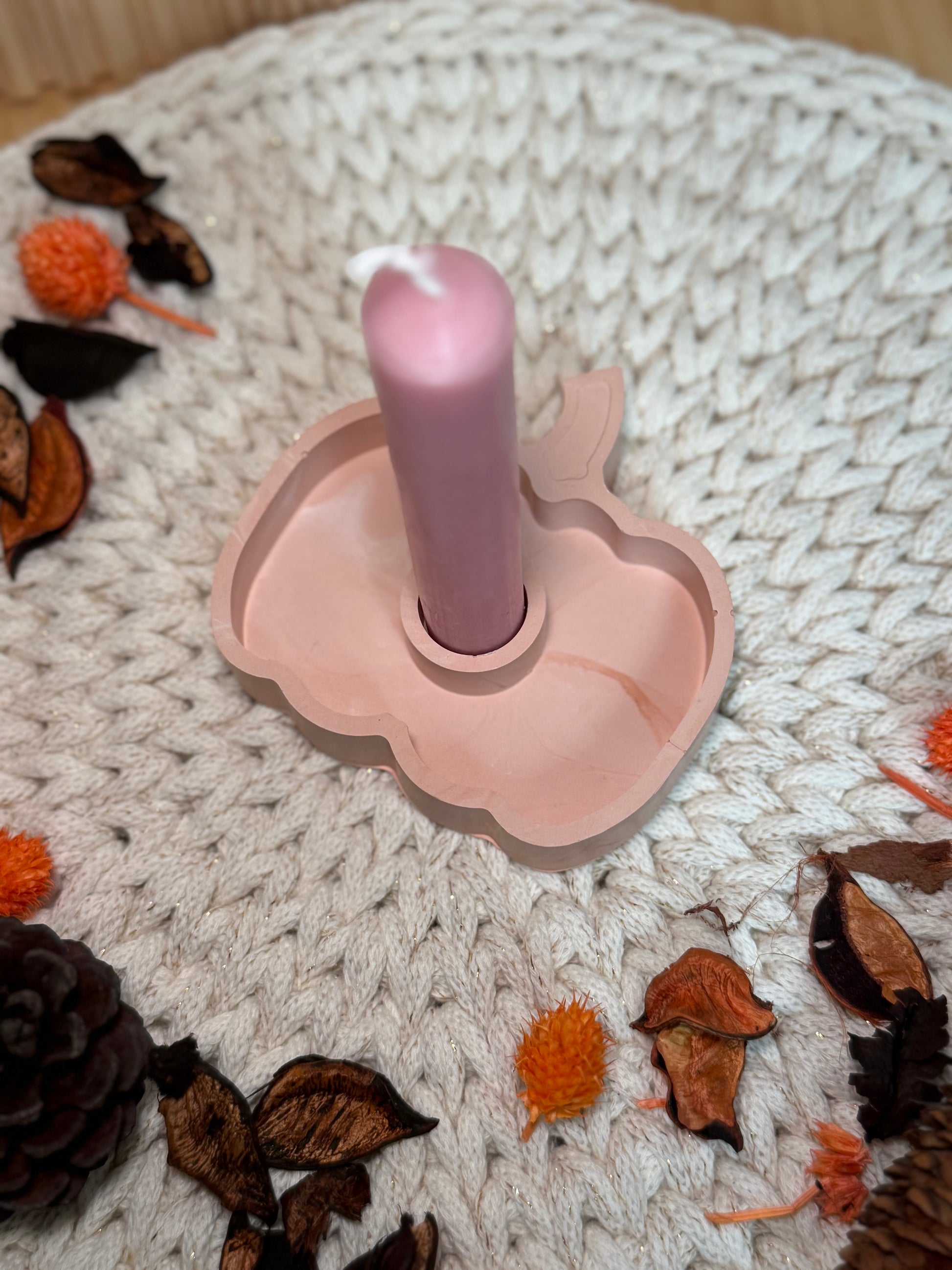Flache Kürbis-Schale für Stabkerzen | Terracotta marmoriert | Handgemacht