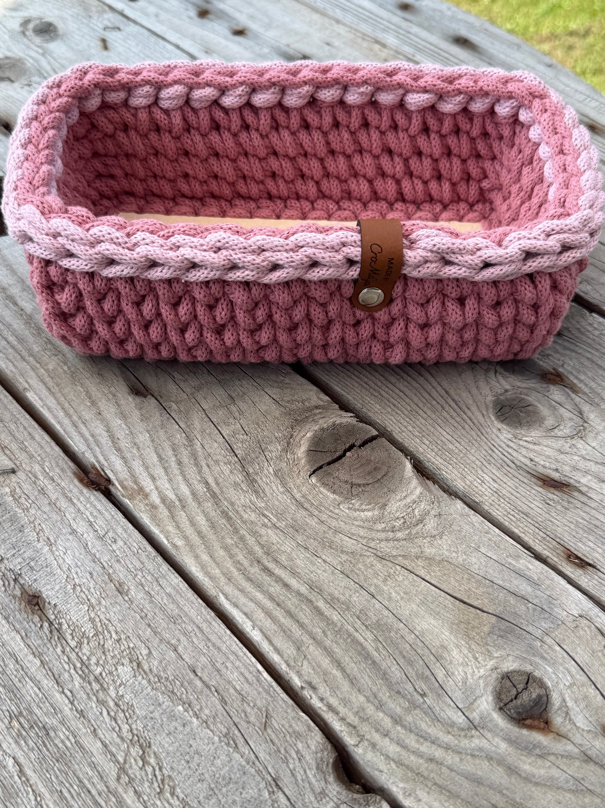 Rechteckiger Korb mit Holzboden – Blossom & Dusty Rose Umrandung