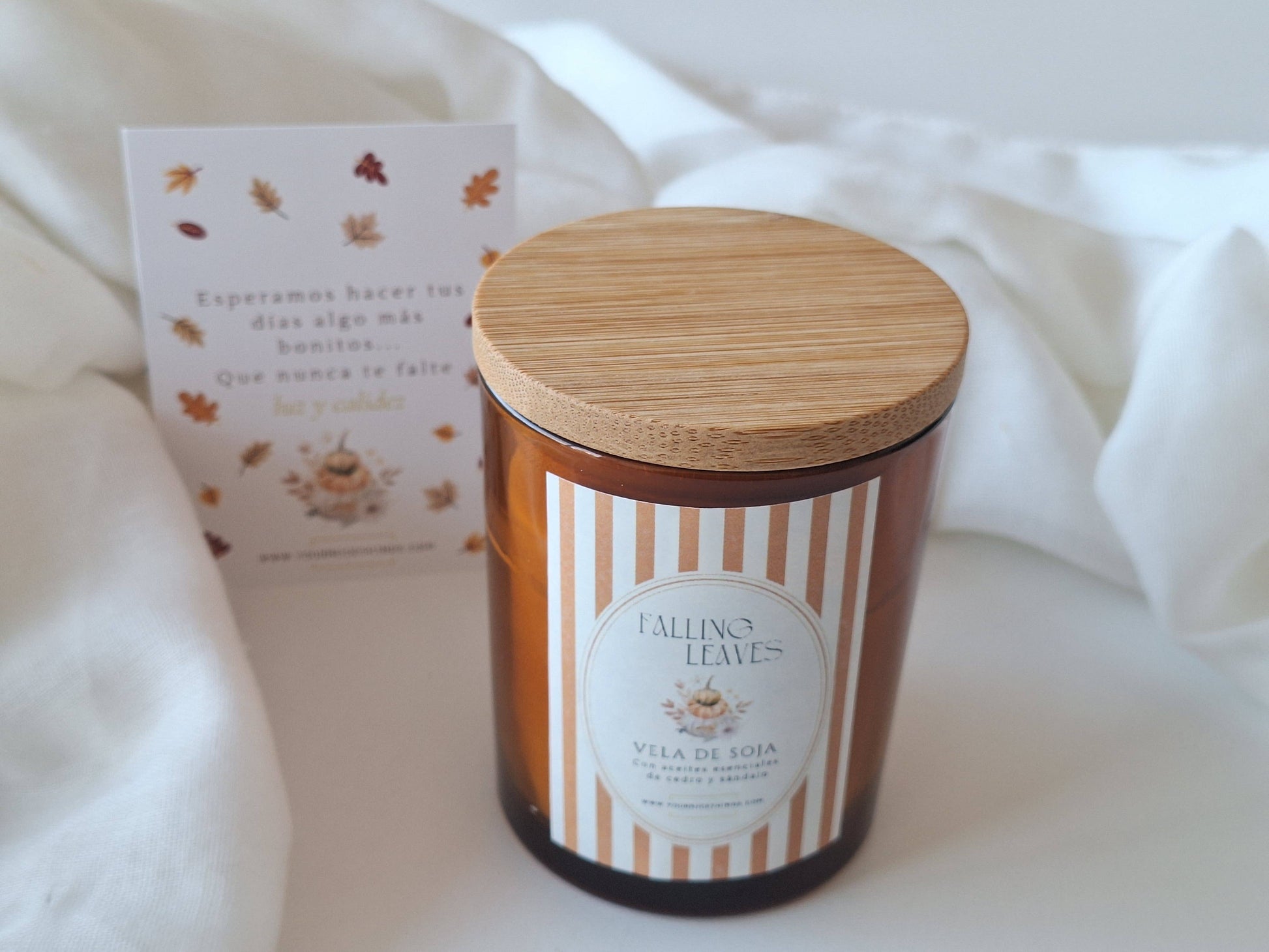 Sojawachskerze im Glas mit Holzdeckel - Herbst: Englisch / Fad