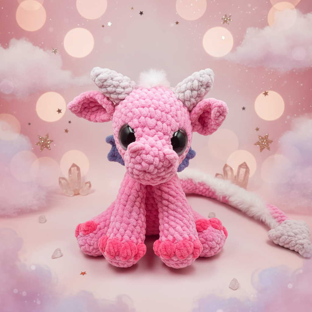 Ember der Drache – handgehäkeltes Amigurumi mit magisch-cozem Hintergrund