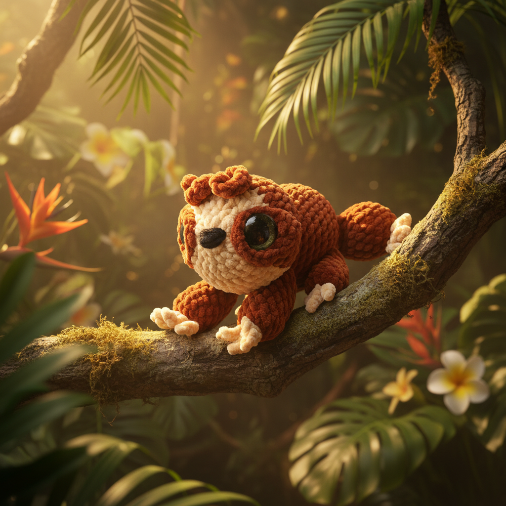 Flo das Faultier – handgehäkeltes Amigurumi mit cozem Dschungelhintergrund