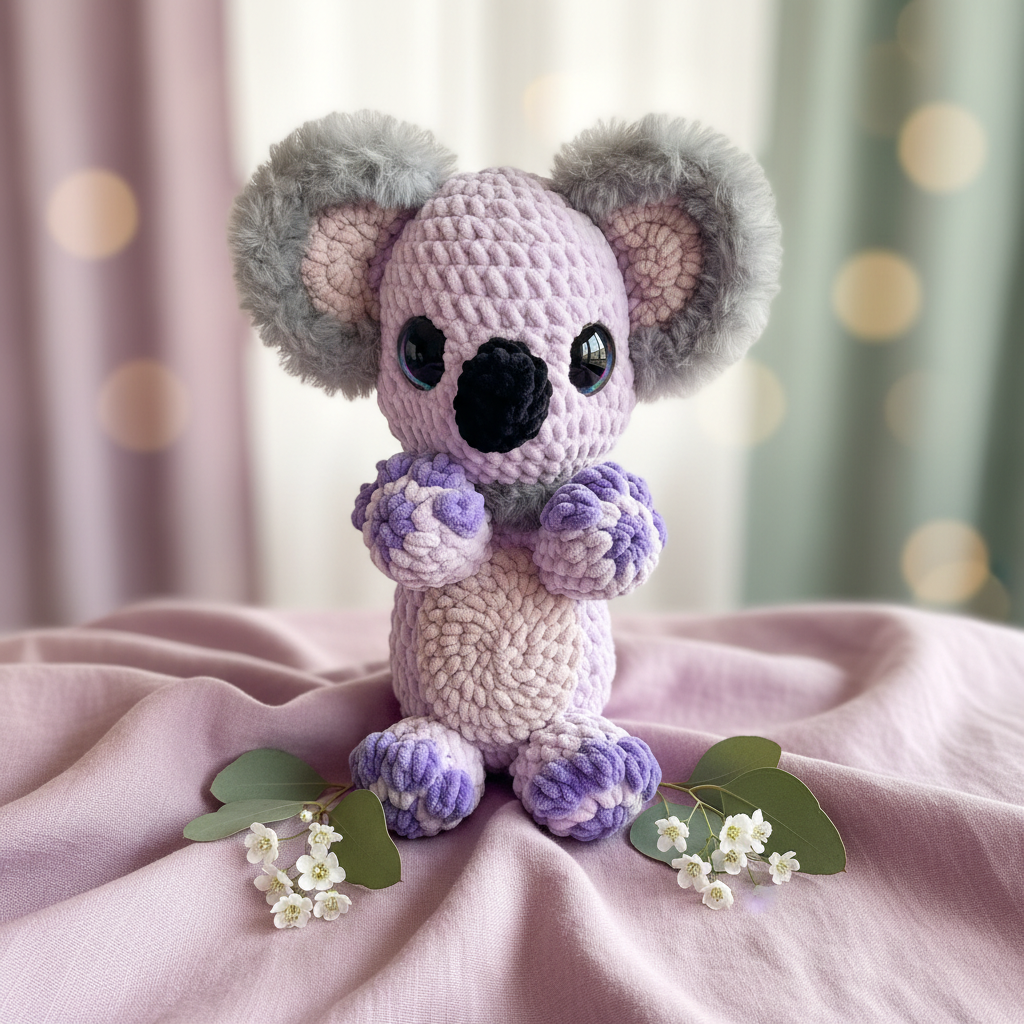 Koko der Koala – handgehäkeltes Amigurumi mit cozem Hintergrund