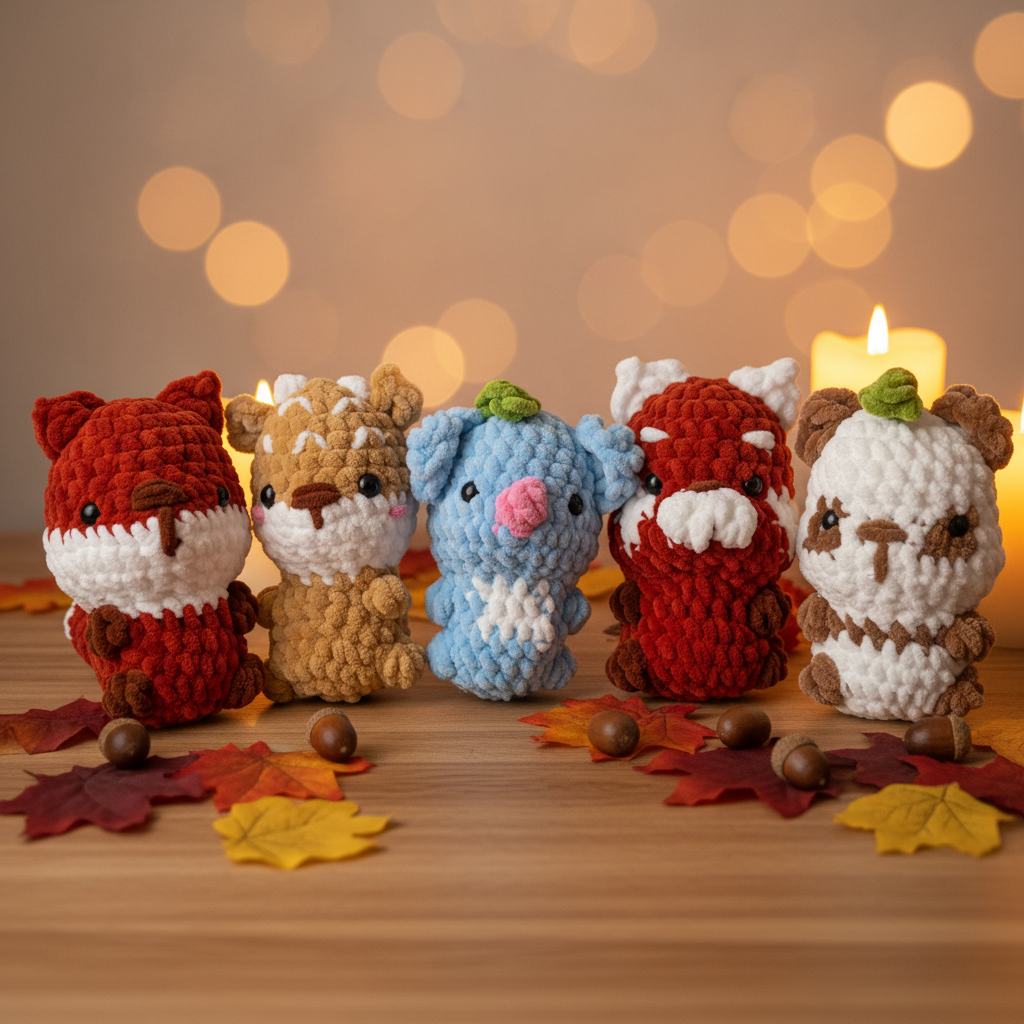 Mini Amigurumi Gruppe – cozy Hintergrund